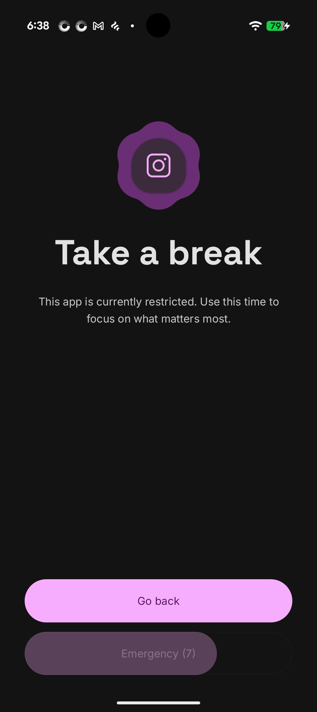 Take a break screen shown when opening a blocked app